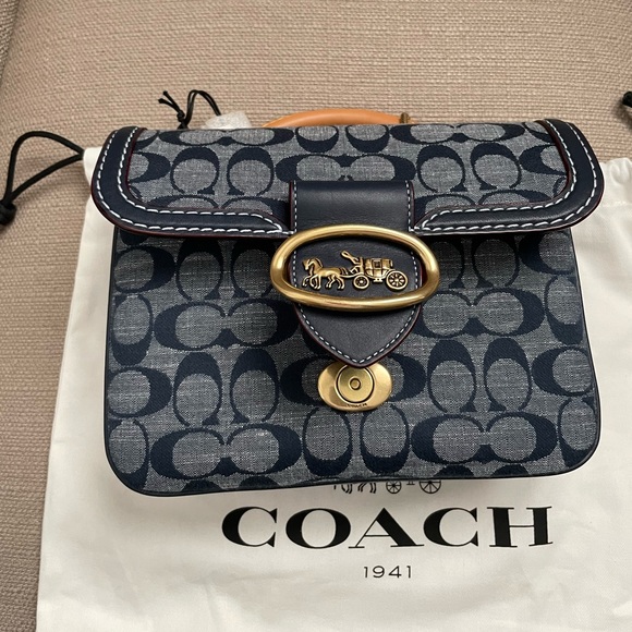 Coach Riley Top Handle 22 bag In Signature Chambray Denim Multi New - Picture 10 of 15